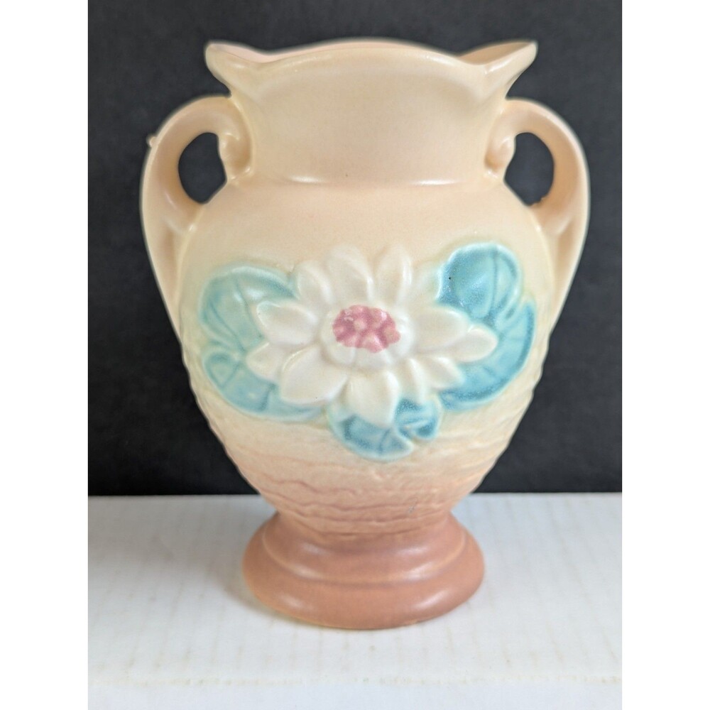 Vintage HULL Art Pottery USA Water Lily -5 1/2" Double Handled Footed Vase